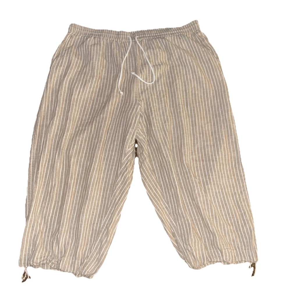 Beach lunch lounge Linen Blend Pants Wide Leg Pull On Elastic Margot Crop XXL